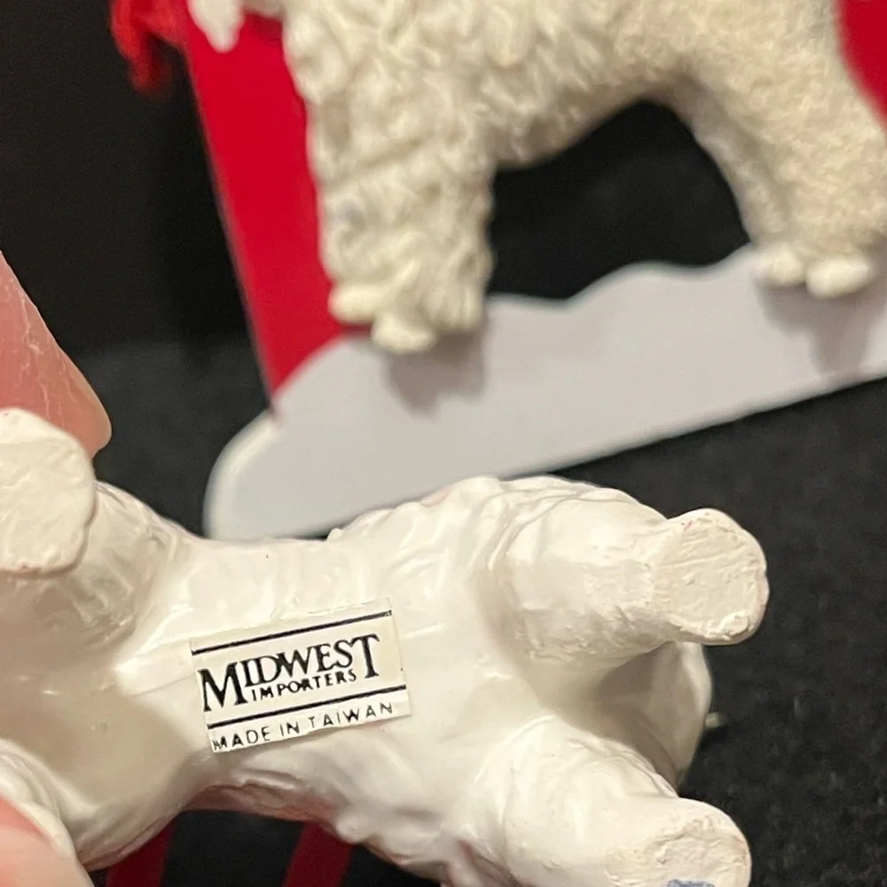 Vintage Holiday Poodle Ornament Set - Red and White